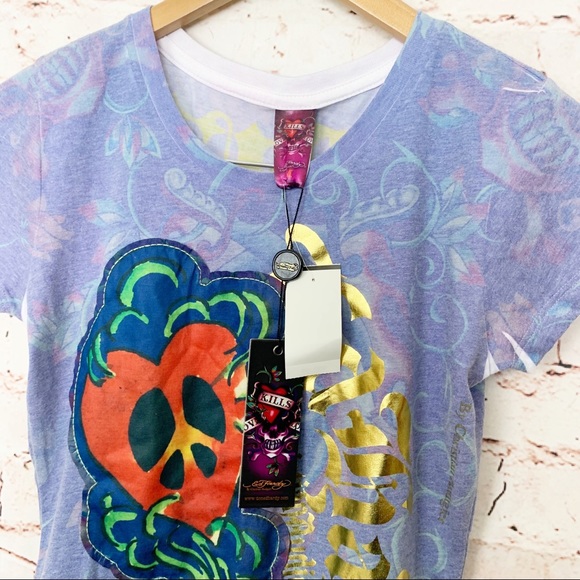 Ed Hardy Love Patch Peace Heart Y2K T-shirt - Picture 2 of 7